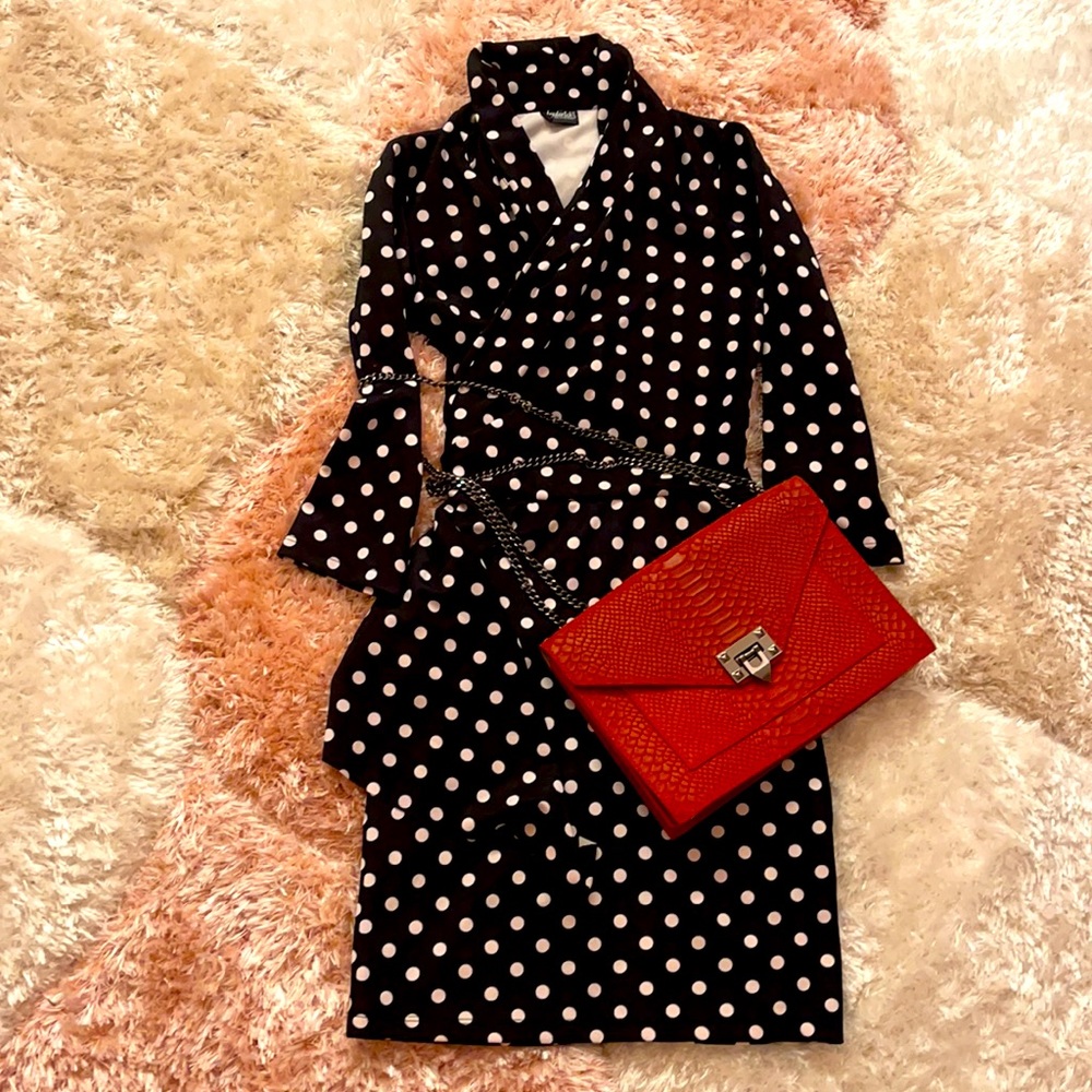 Frederick’s of Hollywood long sleeve Polka Dot Midi Dress, Size XS